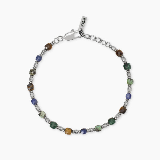 Bracciale Kidult in acciaio silver con pietre naturali di agata nera alternate lungo la catena - Alfano Gioielli Gioielleria Palermo.