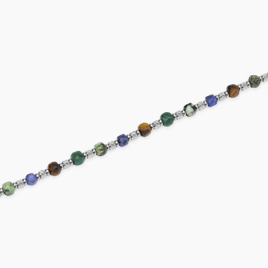 Bracciale Kidult in acciaio silver con pietre naturali di agata nera alternate lungo la catena - Alfano Gioielli Gioielleria Palermo.
