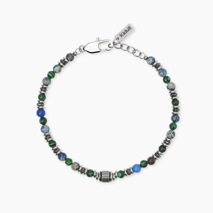 Bracciale Kidult in acciaio silver con pietre naturali di agata verde alternate lungo la catena - Alfano Gioielli Gioielleria Palermo.