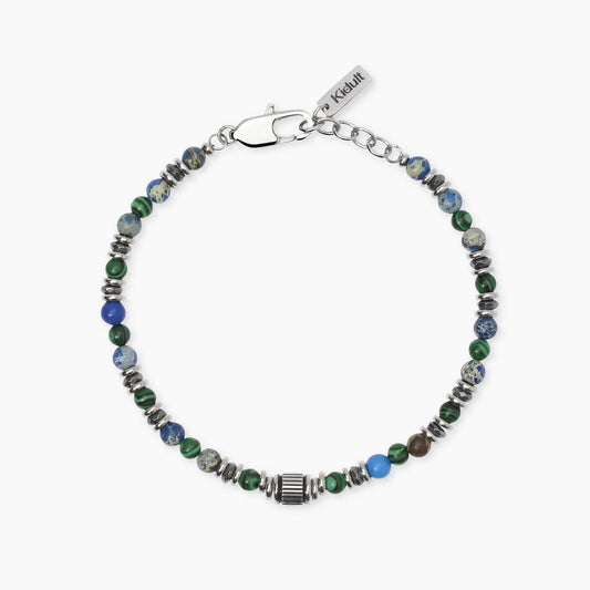 Bracciale Kidult in acciaio silver con pietre naturali di agata verde alternate lungo la catena - Alfano Gioielli Gioielleria Palermo.