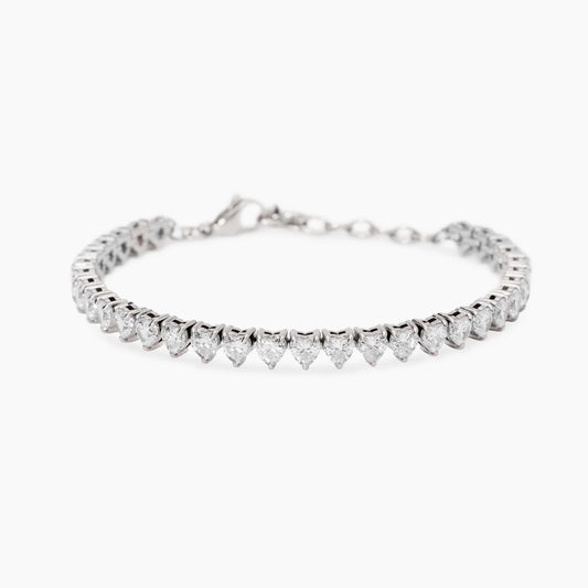 Bracciale Kidult in acciaio silver con pietre naturali di quarzo rosa e ciondolo centrale a forma di cuore - Alfano Gioielli Gioielleria Palermo.