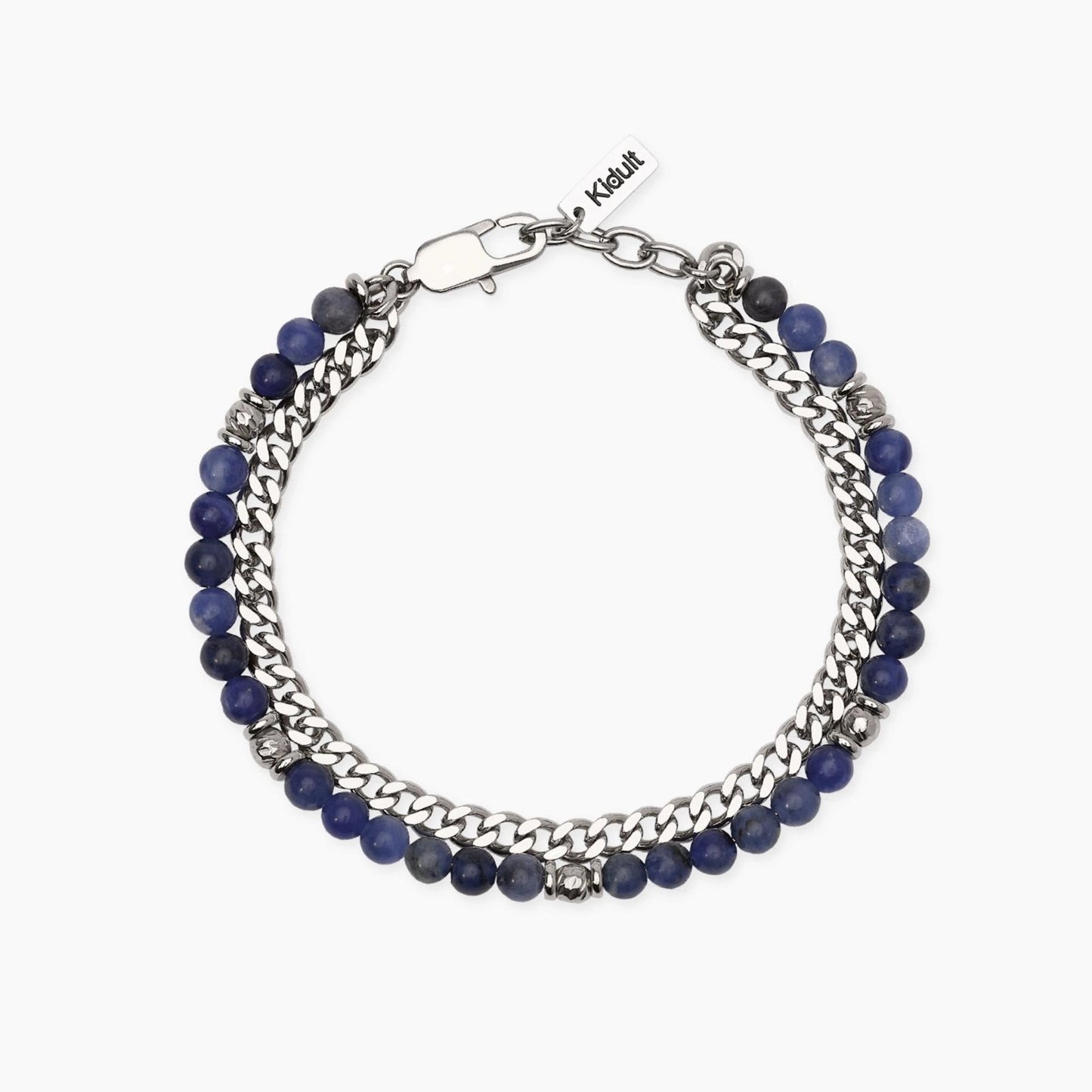 Bracciale a catenina Kidult in acciaio con finitura oro giallo e piccole sfere di agata rossa naturale alternate.
