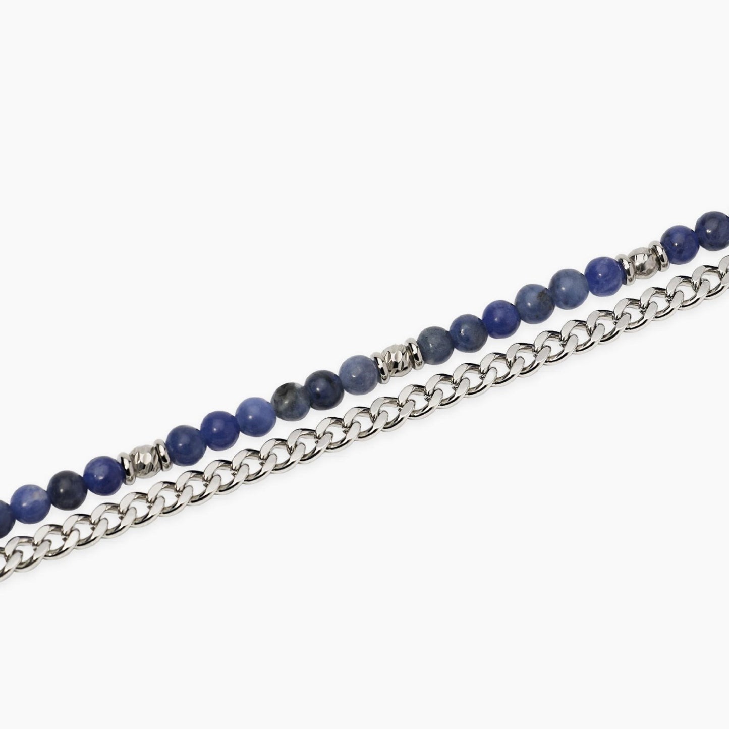 Bracciale a catenina Kidult in acciaio con finitura oro giallo e piccole sfere di agata rossa naturale alternate.
