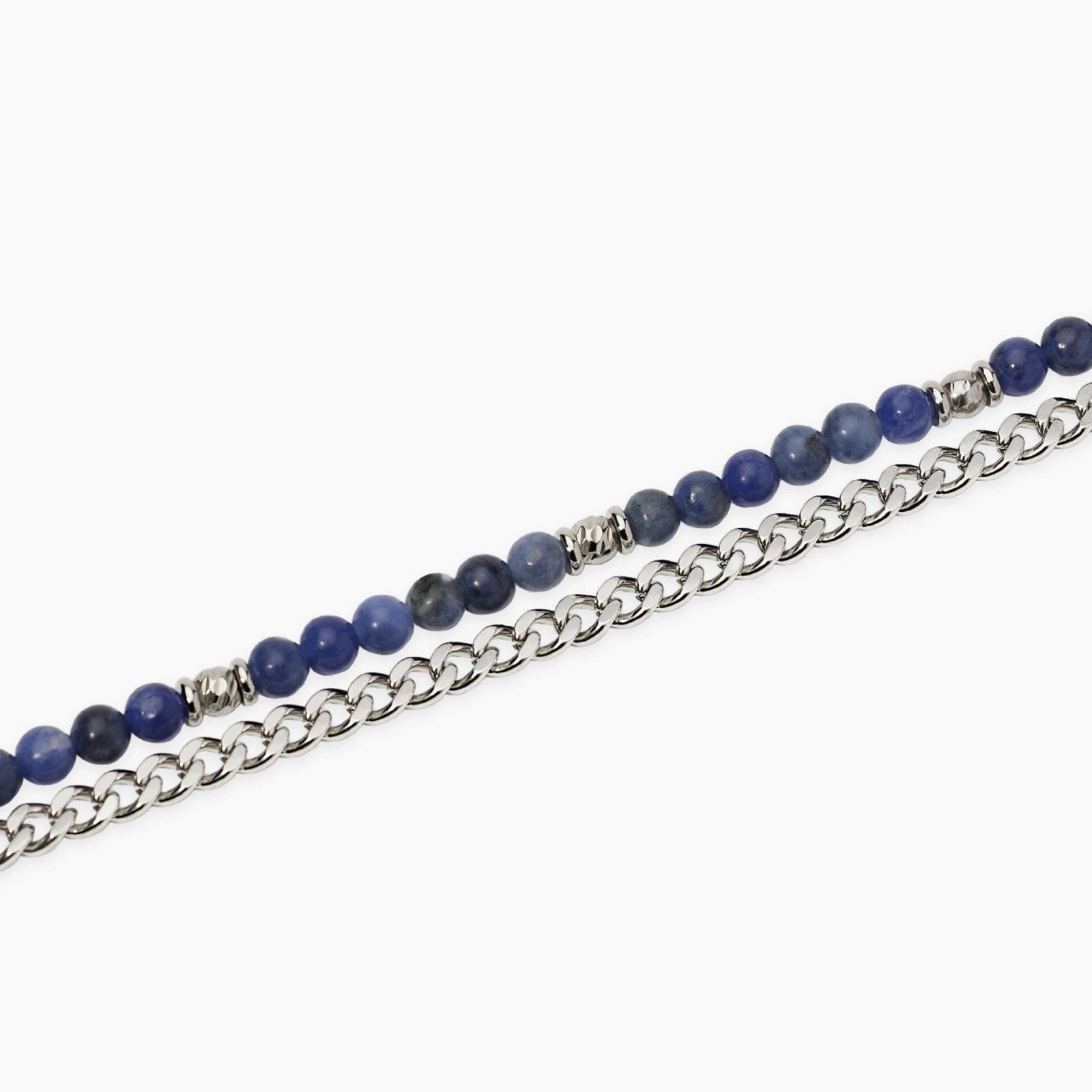Bracciale a catenina Kidult in acciaio con finitura oro giallo e piccole sfere di agata rossa naturale alternate.