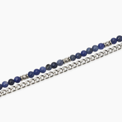 Bracciale a catenina Kidult in acciaio con finitura oro giallo e piccole sfere di agata rossa naturale alternate.