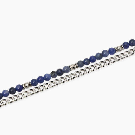 Bracciale a catenina Kidult in acciaio con finitura oro giallo e piccole sfere di agata rossa naturale alternate.