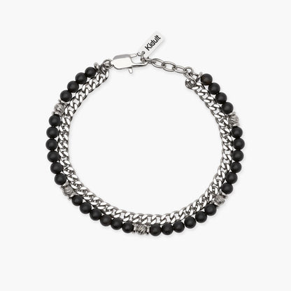 Bracciale a catenina Kidult in acciaio silver con piccole pietre naturali di agata rossa alternate lungo la struttura.