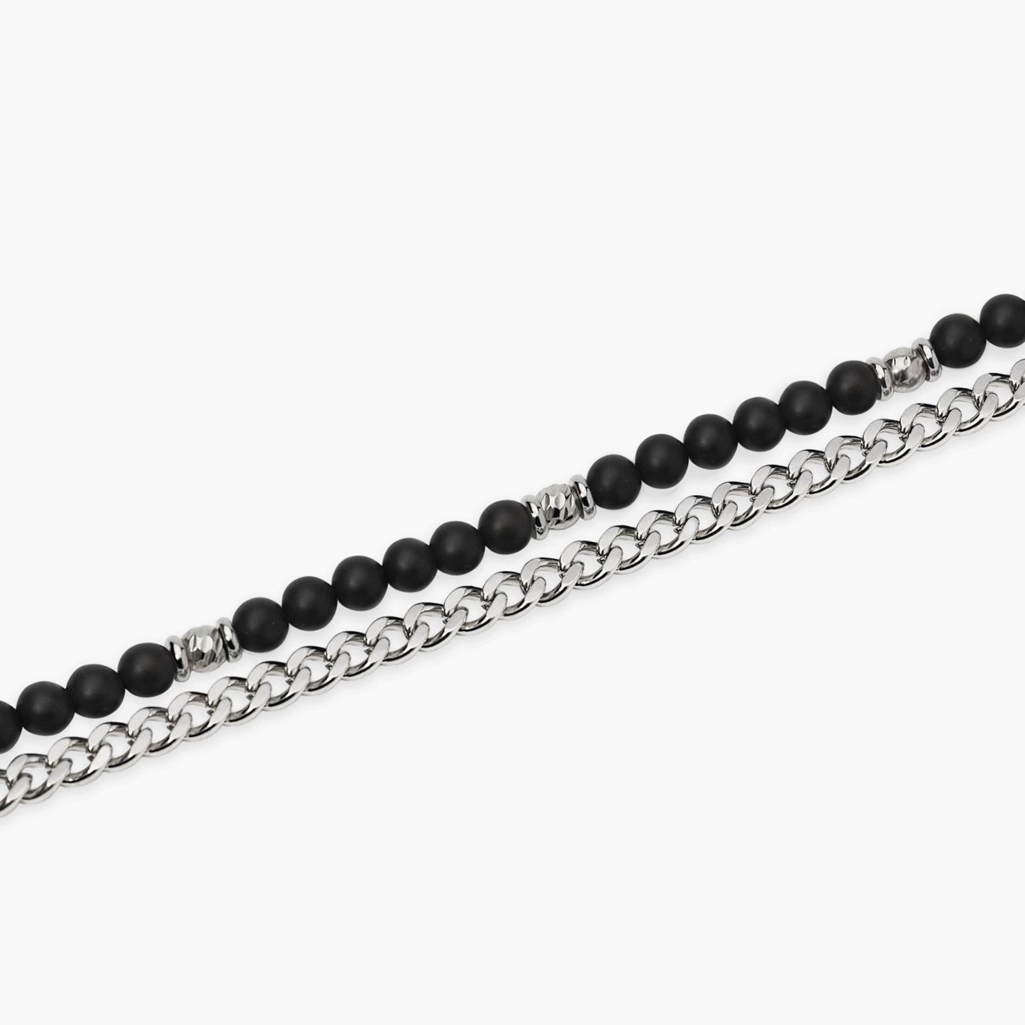 Bracciale a catenina Kidult in acciaio silver con piccole pietre naturali di agata rossa alternate lungo la struttura.
