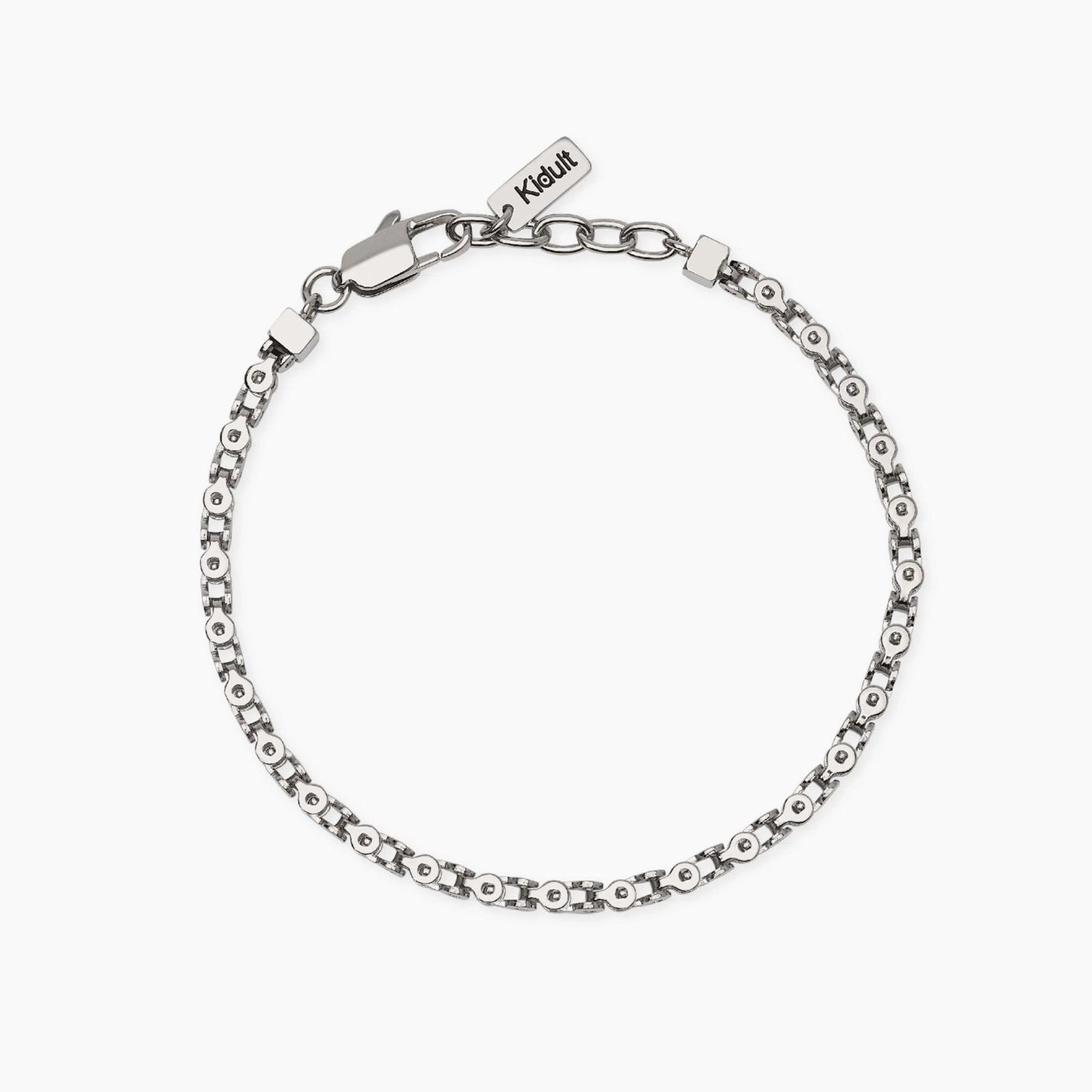 Bracciale a catenina Kidult in acciaio silver con piccole pietre naturali di quarzo rosa alternate.
