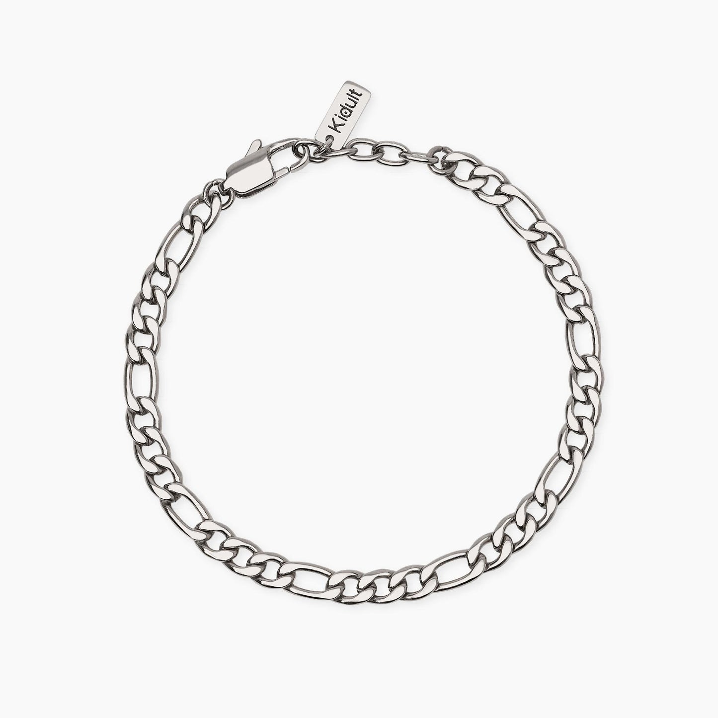 Bracciale a catenina Kidult in acciaio con finitura oro giallo e piccole pietre naturali di quarzo rosa alternate.
