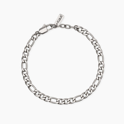 Bracciale a catenina Kidult in acciaio con finitura oro giallo e piccole pietre naturali di quarzo rosa alternate.