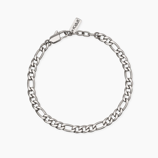 Bracciale a catenina Kidult in acciaio con finitura oro giallo e piccole pietre naturali di quarzo rosa alternate.