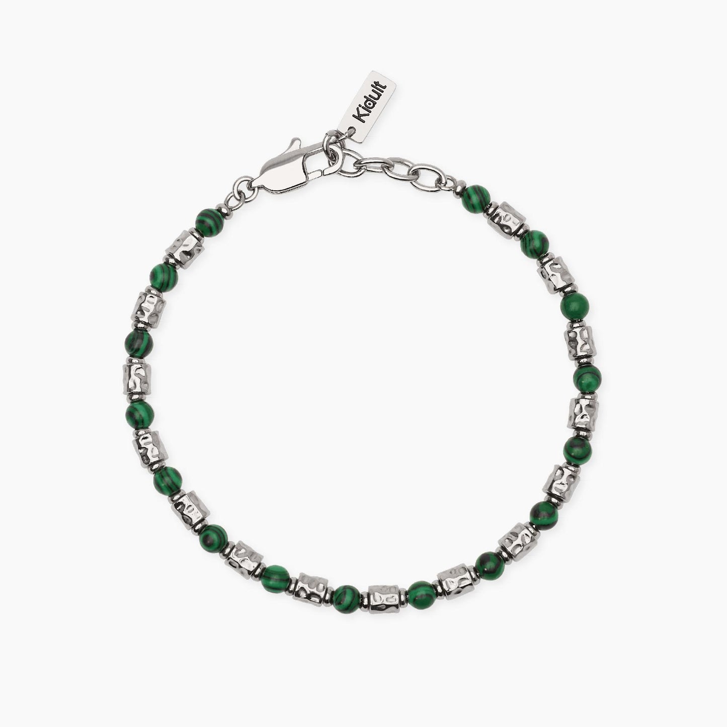 Bracciale a catena Kidult in acciaio dorato con piccole pietre naturali di apatite azzurra alternate.