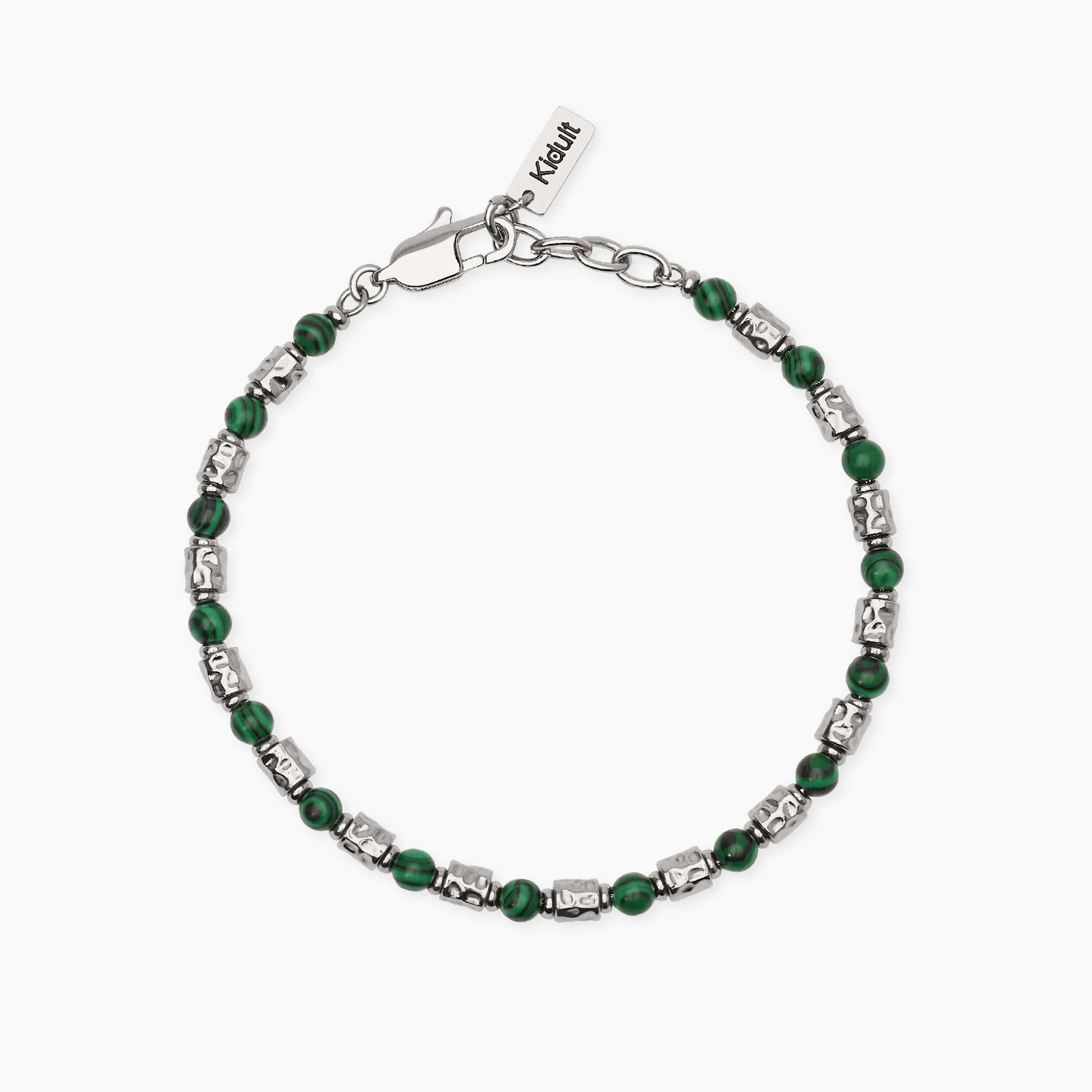 Bracciale a catena Kidult in acciaio dorato con piccole pietre naturali di apatite azzurra alternate.