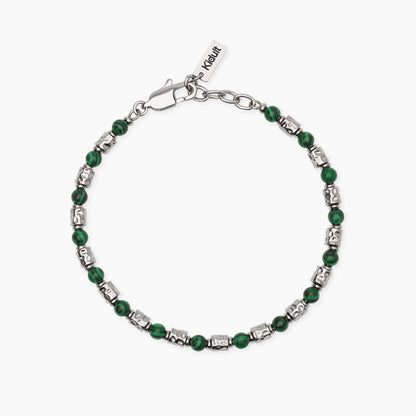 Bracciale a catena Kidult in acciaio dorato con piccole pietre naturali di apatite azzurra alternate.