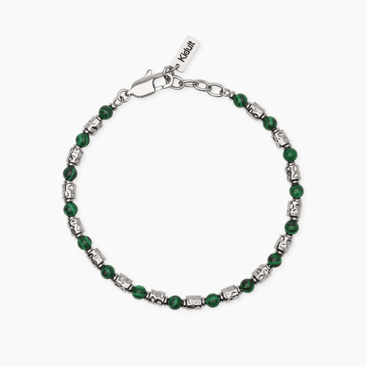 Bracciale a catena Kidult in acciaio dorato con piccole pietre naturali di apatite azzurra alternate.