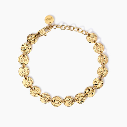 Bracciale Kidult Style 03 in Acciaio 316L PVD Oro con Elementi Martellati - 831007