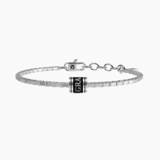 Bracciale rigido Kidult da uomo in acciaio satinato con incisione nera 'Grazie Papà' - Alfano Gioielli Gioielleria Palermo.