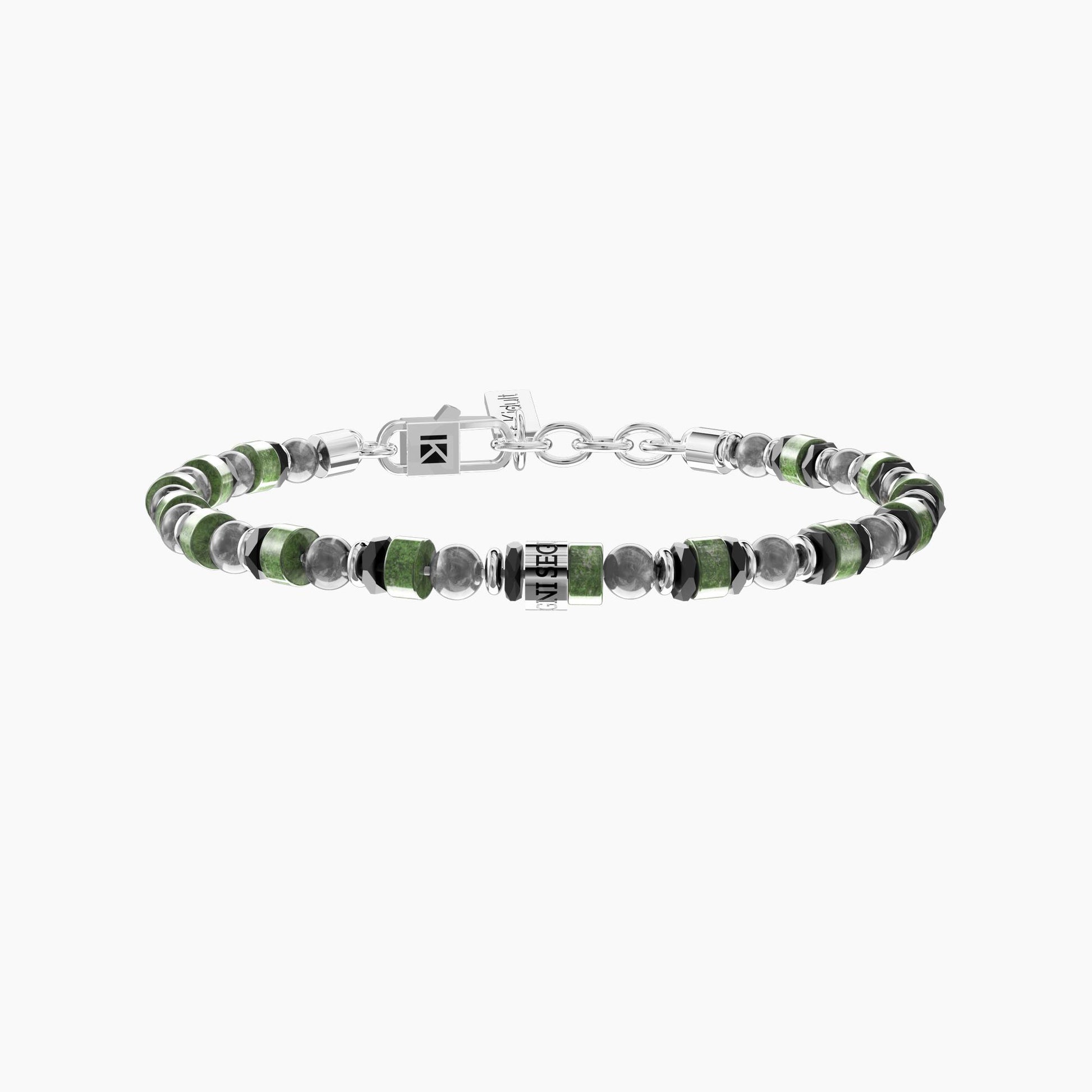Bracciale rigido da uomo Kidult in acciaio satinato con scritta smaltata nera 'Segui i tuoi sogni' - Alfano Gioielli Gioielleria Palermo.