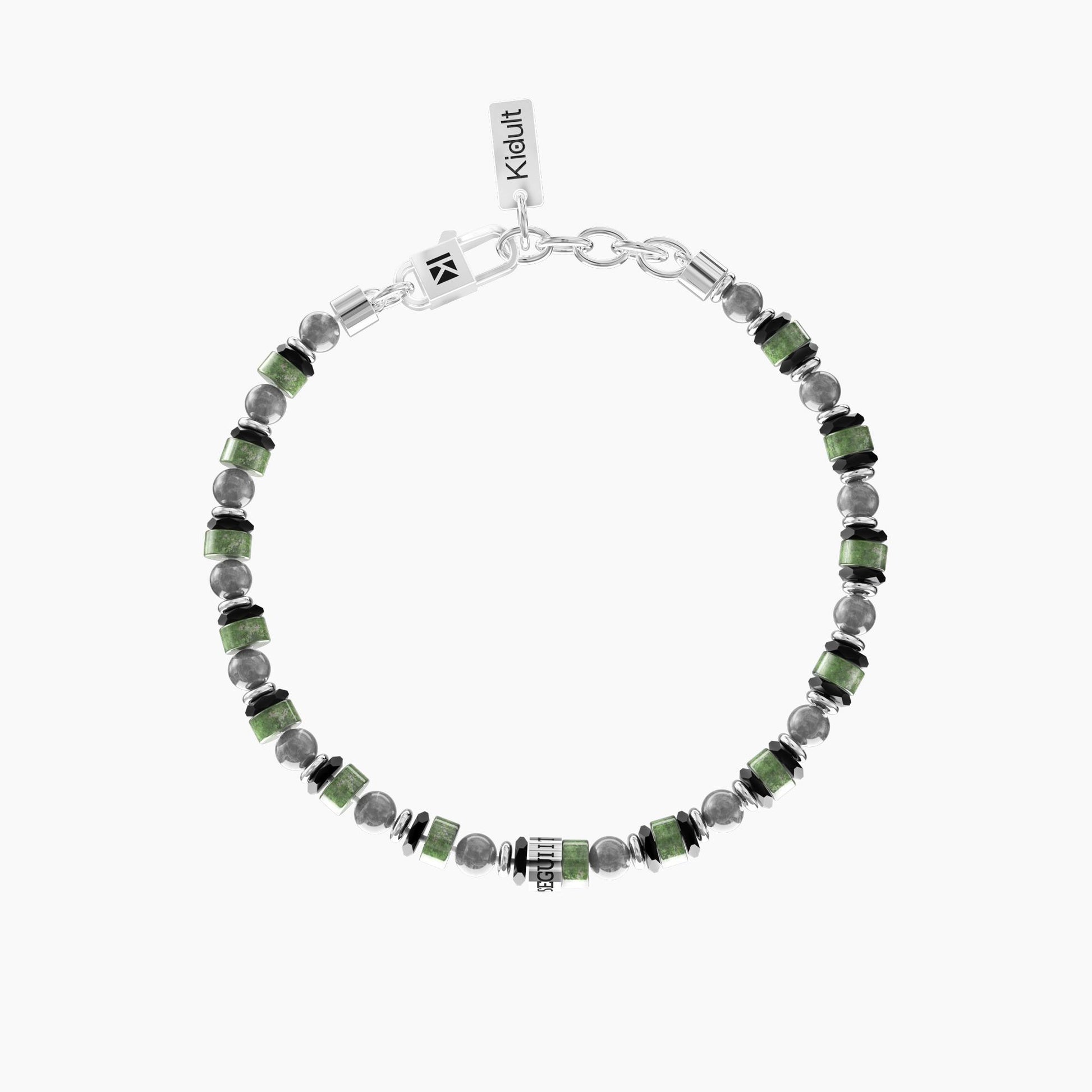 Bracciale rigido da uomo Kidult in acciaio satinato con scritta smaltata nera 'Segui i tuoi sogni' - Alfano Gioielli Gioielleria Palermo.