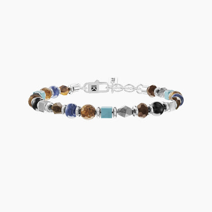 Bracciale rigido da uomo Kidult in acciaio satinato con inserti centrali in pietre naturali di lapislazzuli blu - Alfano Gioielli Gioielleria Palermo.