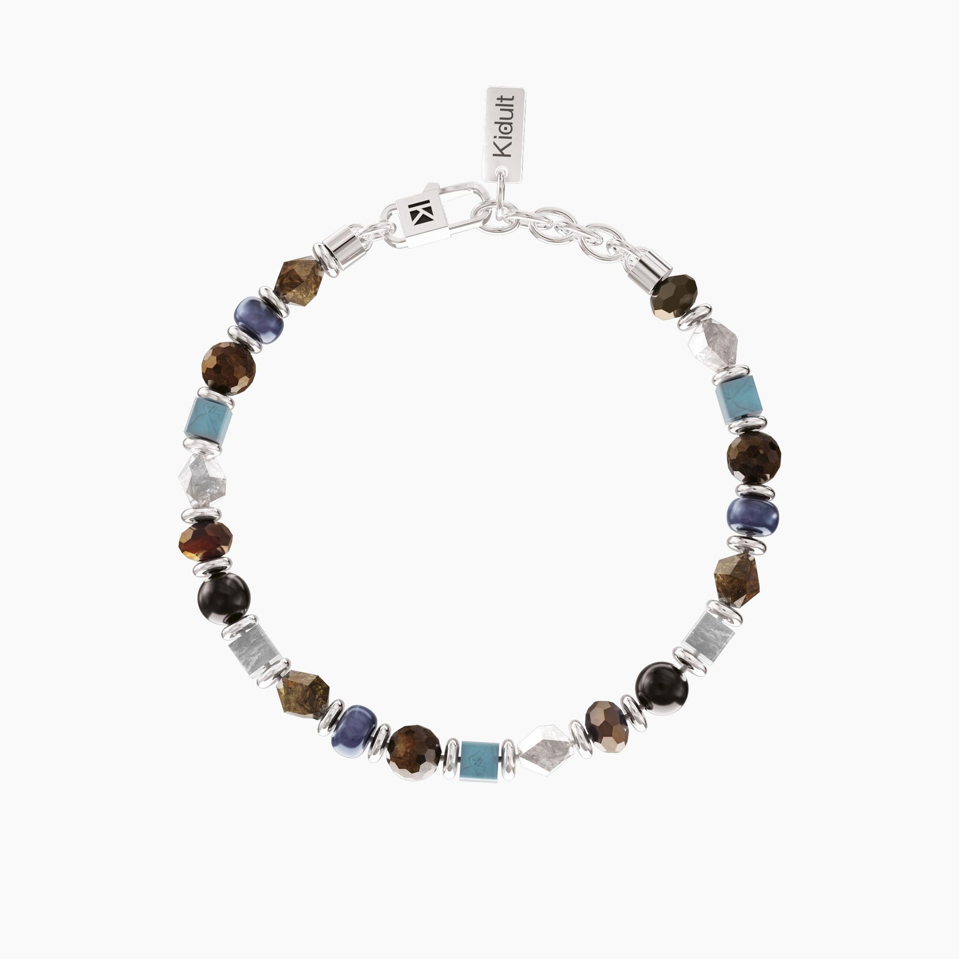 Bracciale rigido da uomo Kidult in acciaio satinato con inserti centrali in pietre naturali di lapislazzuli blu - Alfano Gioielli Gioielleria Palermo.