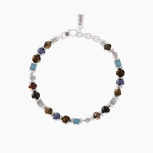 Bracciale rigido da uomo Kidult in acciaio satinato con inserti centrali in pietre naturali di lapislazzuli blu - Alfano Gioielli Gioielleria Palermo.