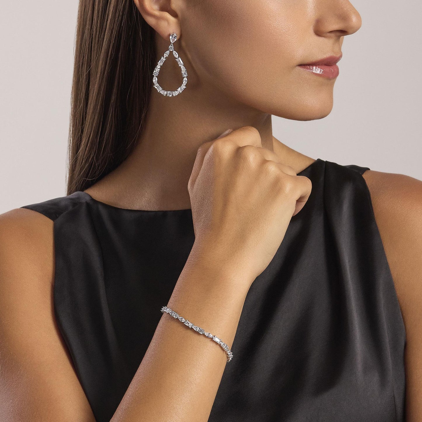 Bracciale MABINA Luxury in argento con zirconi taglio baguette e goccia - Codice 533757-18