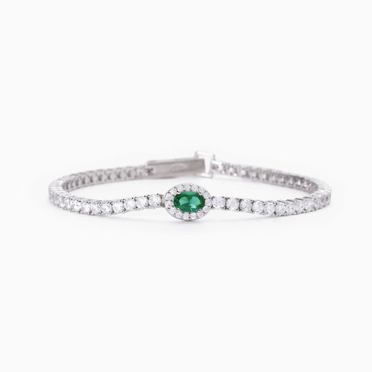 Bracciale MABINA Tennis in argento con smeraldo sintetico ovale - Codice 533742-M