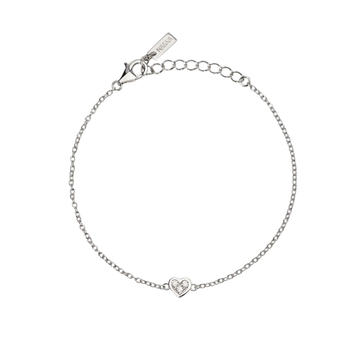 Bracciale Mabina in argento 925 con charm a forma di cuore tempestato di diamanti lab grown taglio brillante.