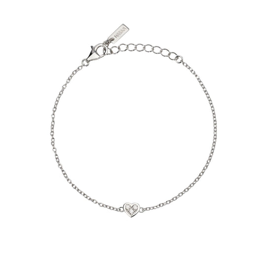 Bracciale Mabina in argento 925 con charm a forma di cuore tempestato di diamanti lab grown taglio brillante.