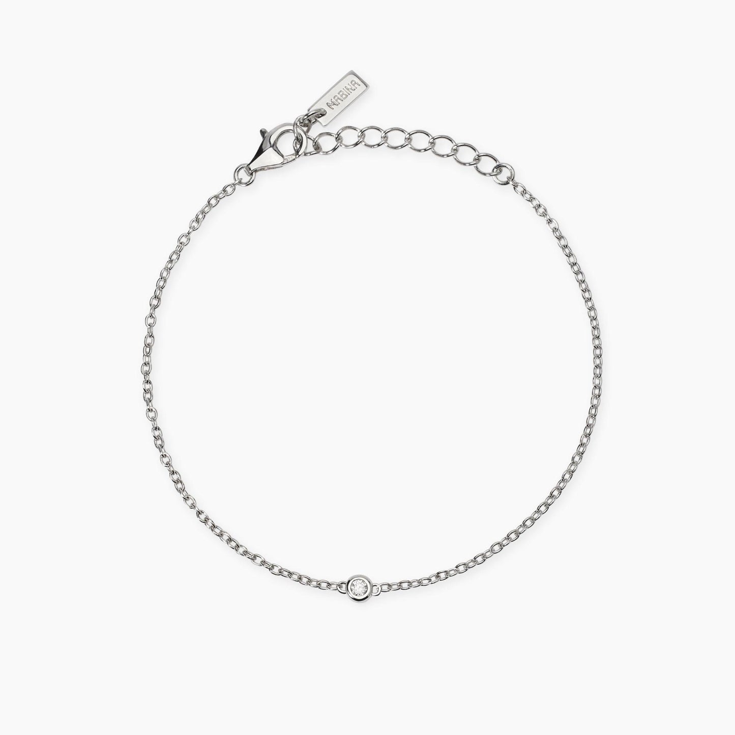 Bracciale Mabina in argento 925 con catena veneziana e punto luce centrale diamante lab grown 0,07 carati.