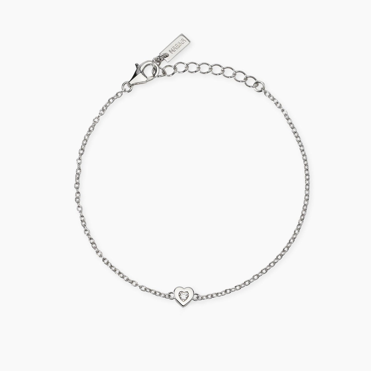 Bracciale Mabina in argento 925 con catenella e punto luce centrale diamante lab grown 0,02 carati.
