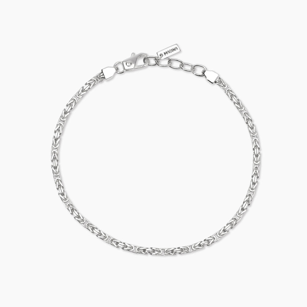 Bracciale da uomo Mabina in argento 925 con piastra centrale lucida e piccolo diamante lab grown incastonato.