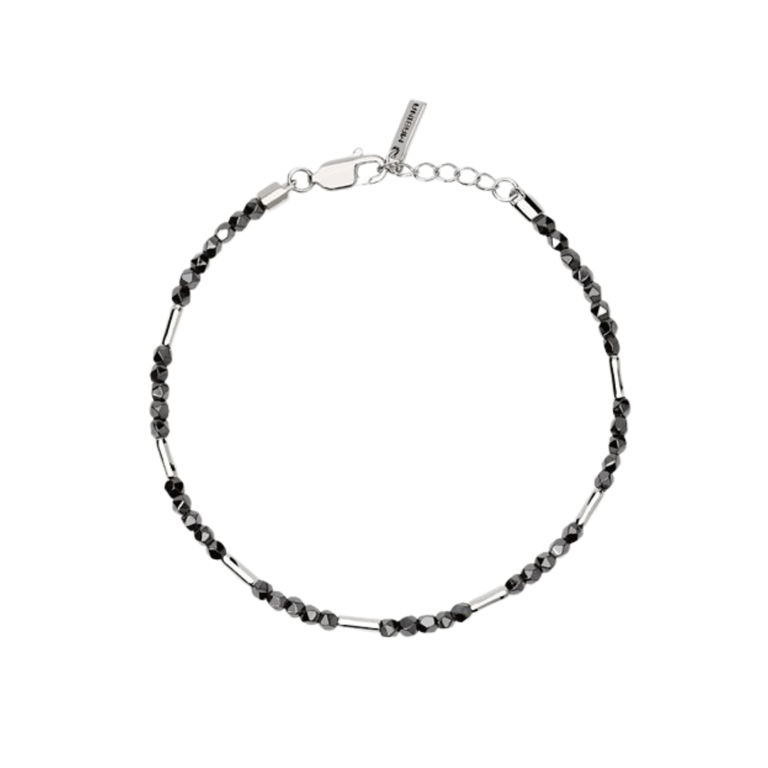 Bracciale da uomo Mabina in argento 925 con piastra centrale lucida e diamante lab grown da 0,07 carati incastonato.