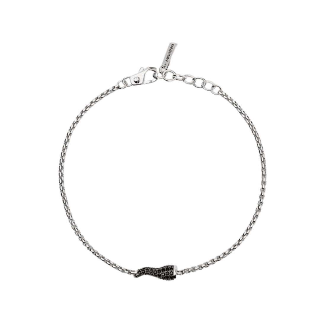 Bracciale Mabina in argento 925 con piastra centrale lucida e diamante lab grown da 0,08 carati incastonato a mano.