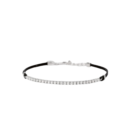 Bracciale Mabina in argento 925 con piastra lucida e diamante lab grown da 0,20 carati taglio brillante, il più grande della collezione.