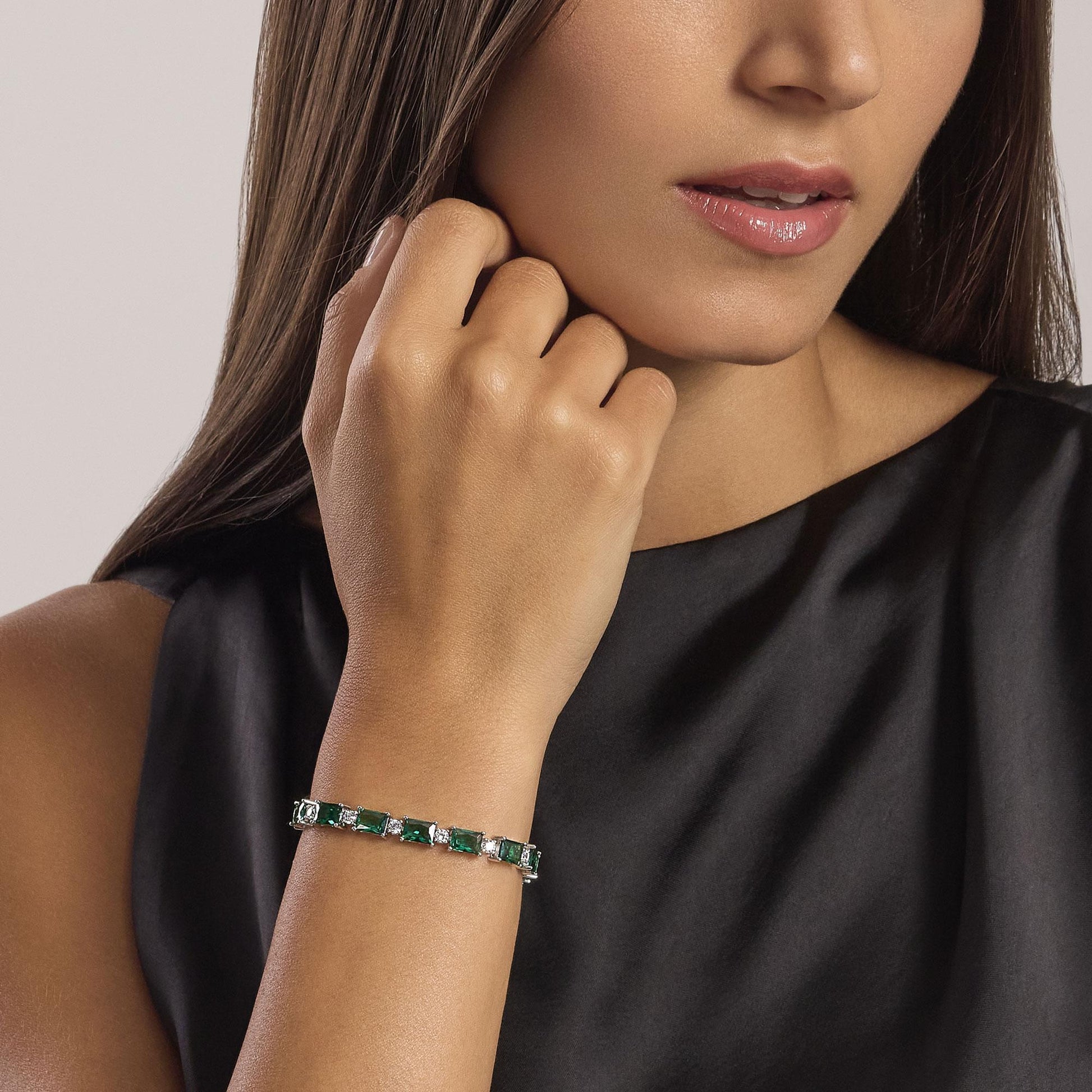 Bracciale Mabina Battito in Argento 925 Rodiato con Smeraldi Sintetici e Zirconi 533941-17 3
