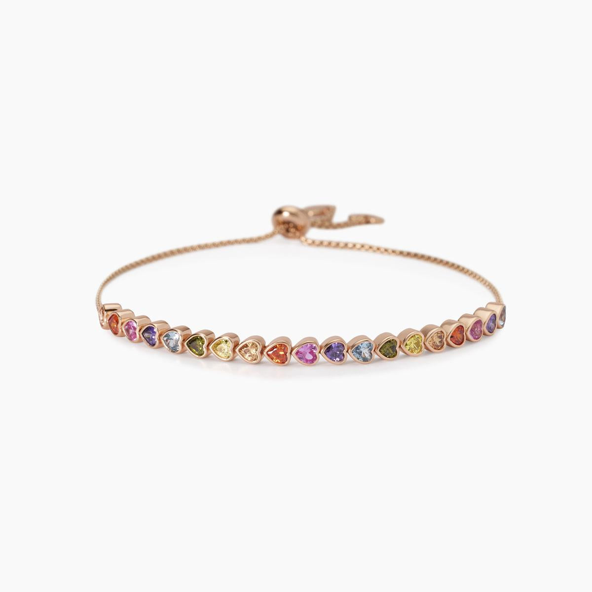 Bracciale Mabina Donna PENSIERO STUPENDO in Argento Placcato Oro Rosa 18K con Pietre Sintetiche Taglio Cuore - Regolabile - Codice: 533903