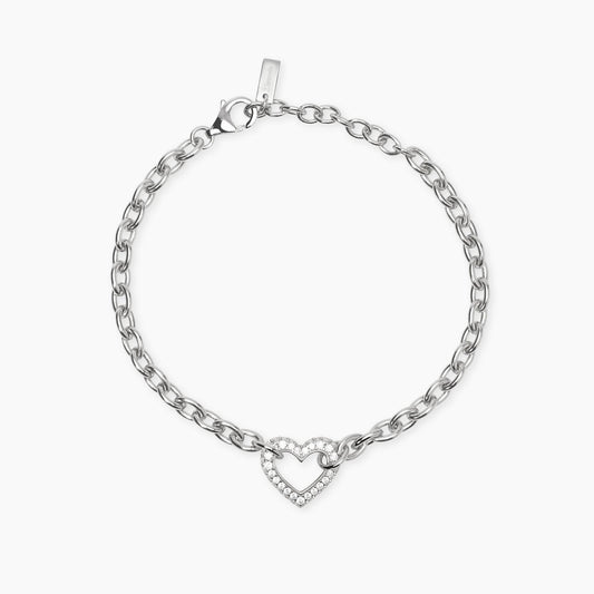 Bracciale Mabina Donna in Argento Rodiato con Cuore in Zirconi - Regolabile - Codice: 534102
