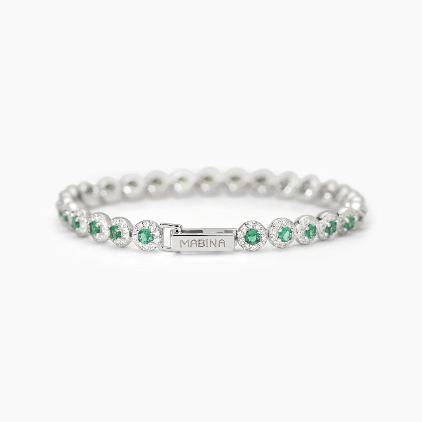 Bracciale Mabina Milanesienne in Argento 925 Rodiato con Smeraldi e Zirconi - 533824-17