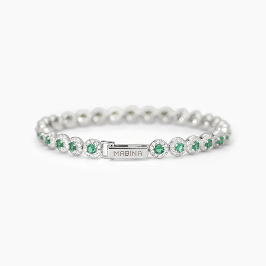 Bracciale Mabina Milanesienne in Argento 925 Rodiato con Smeraldi e Zirconi - 533824-17