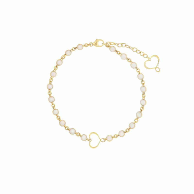 Bracciale Maman et Sophie in argento dorato con pietra di malachite verde, pendente cuore e icona Maman stilizzata - Alfano Gioielli