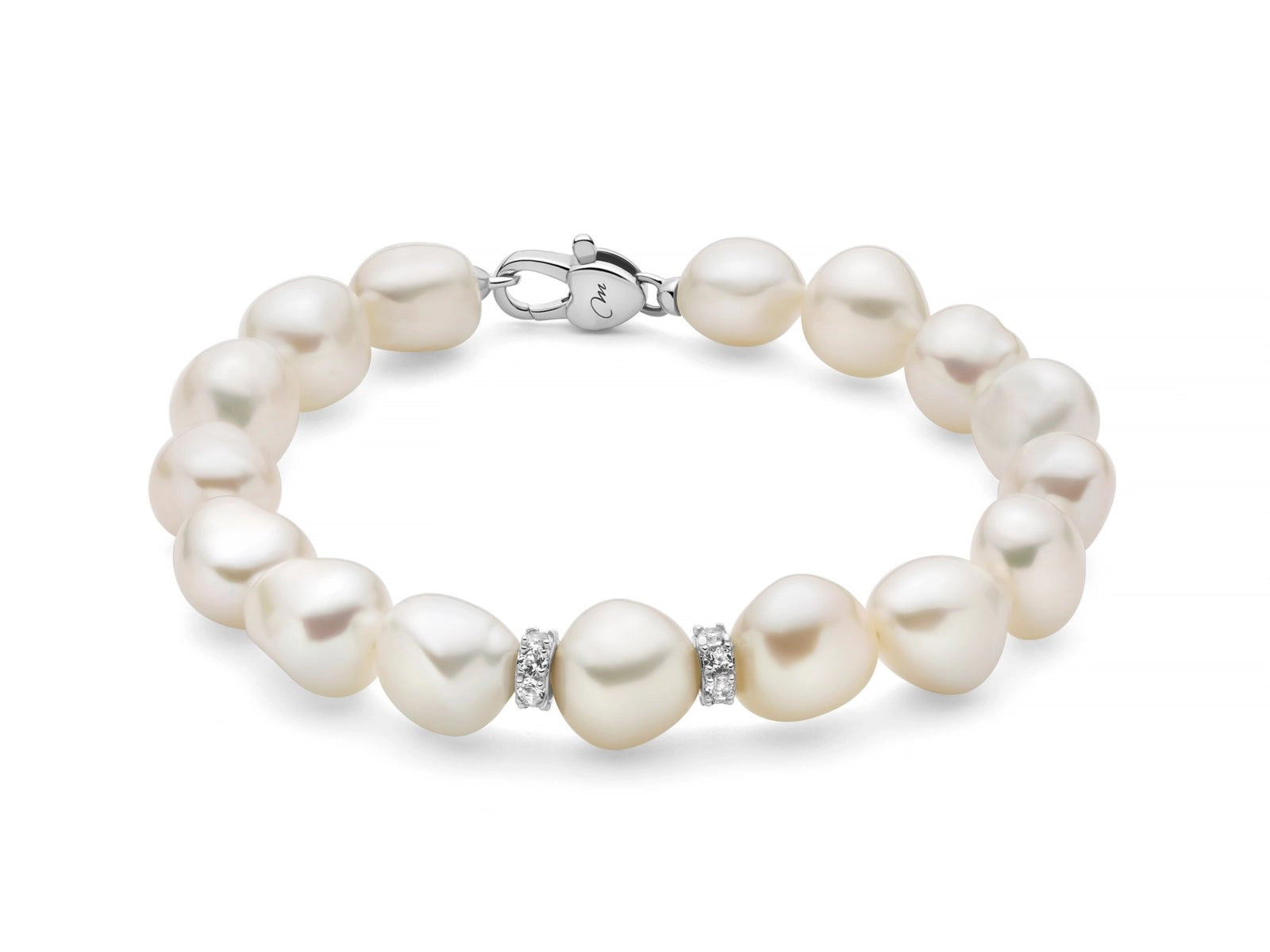 Bracciale Miluna multifilo di perle bianche coltivate con chiusura decorativa in argento 925.