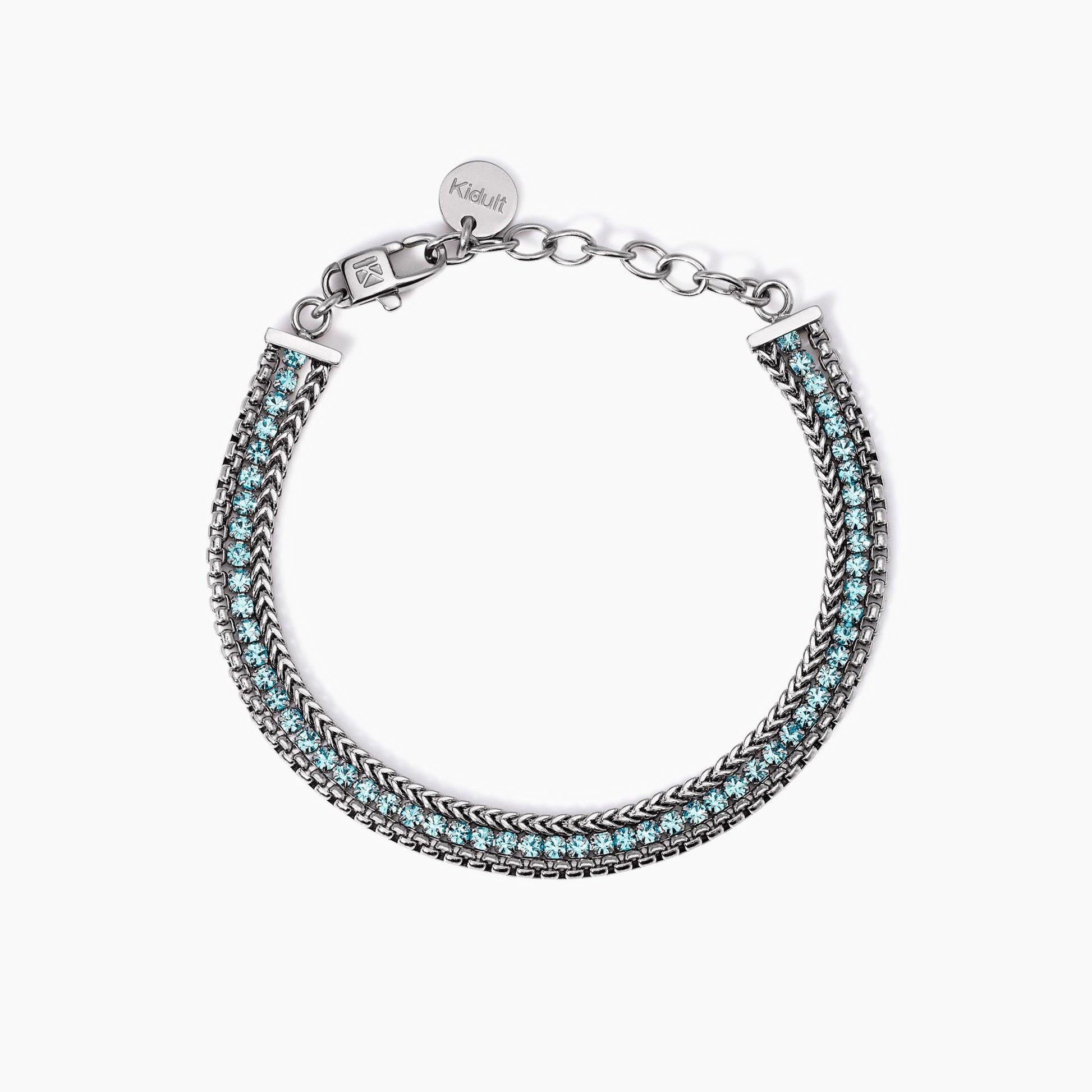 Bracciale Regolabile con Due Catene e Tennis Azzurro | Cod. 831027