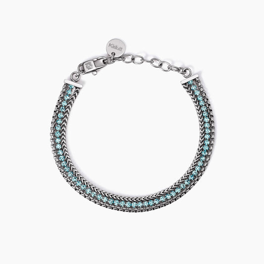 Bracciale Regolabile con Due Catene e Tennis Azzurro | Cod. 831027