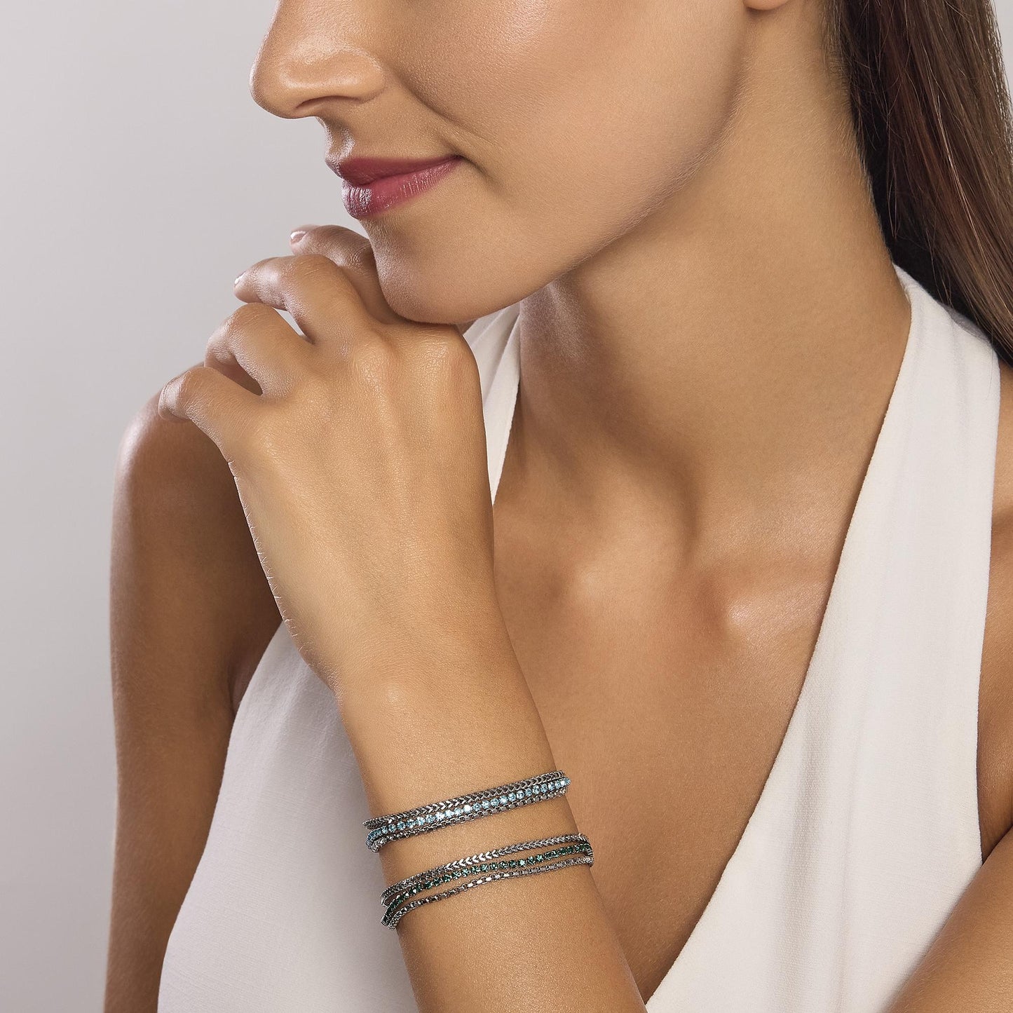 Bracciale Regolabile con Due Catene e Tennis Azzurro | Cod. 831027 3