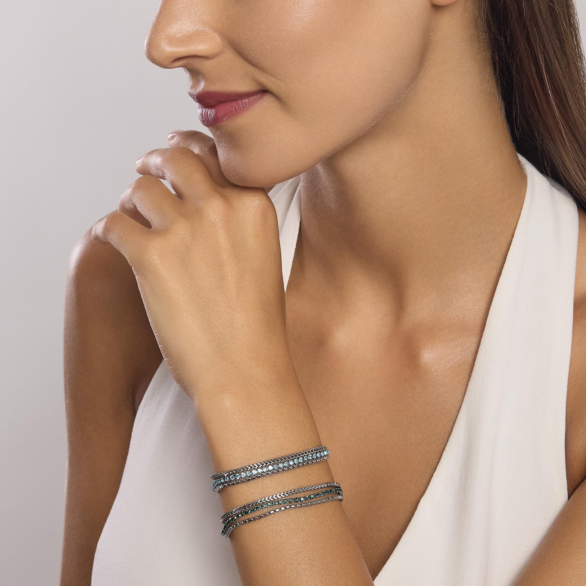 Bracciale Regolabile con Due Catene e Tennis Azzurro | Cod. 831027 3