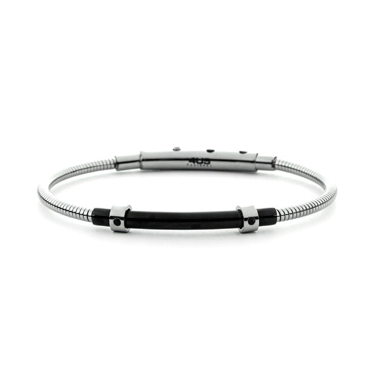 Bracciale Rigido Uomo 4US Cesare Paciotti - Acciaio con Sezione Nera e Zirconi - 4UBR7576
