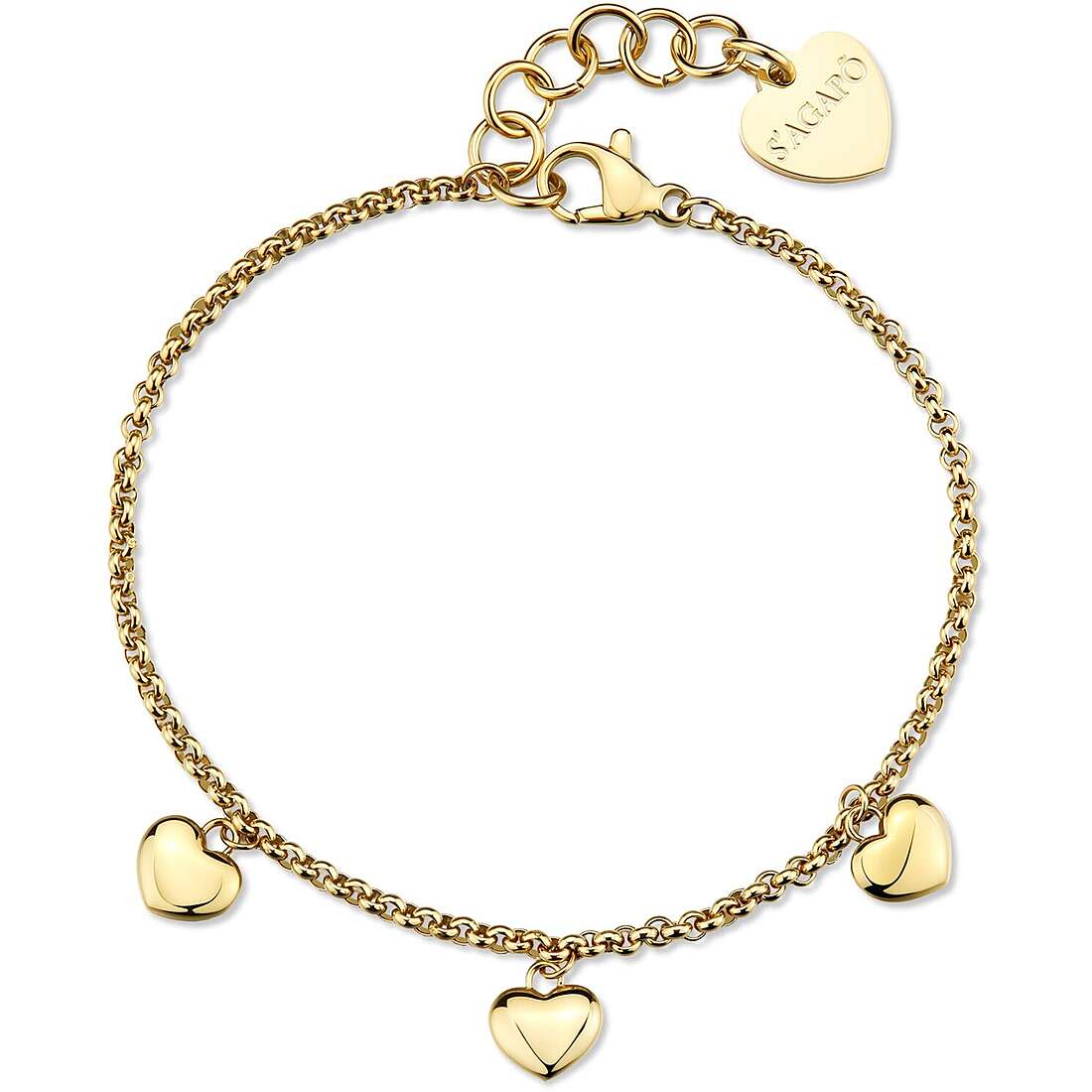 Bracciale Sagapò Donna AURORA - Bracciale in Acciaio 316L PVD Oro con Charms a Cuore Pendenti - Codice: SAR65